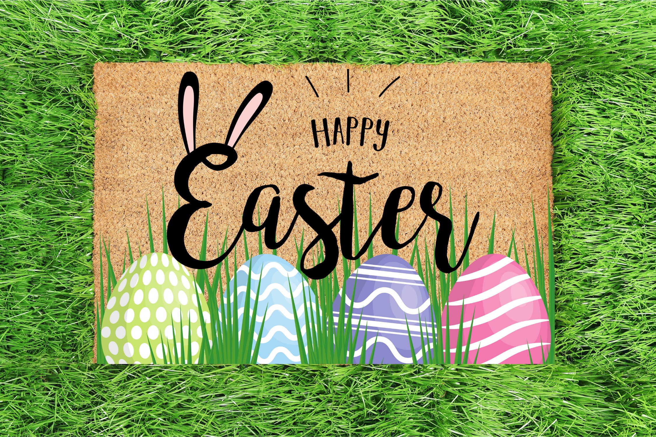 Happy Easter Coir Doormat, Easter Mat for Door, Easter Decorations for