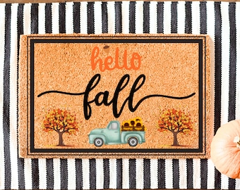 Hello Fall Doormat, Hello Fall Welcome Doormat, Fall Decorations, Decorations for Fall, Fall Welcome Mat, Housewarming Gift, Autumn Doormat