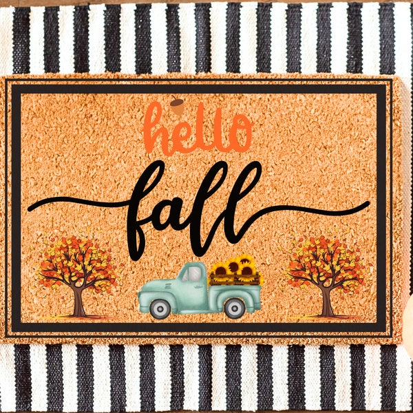 Hello Fall Doormat, Hello Fall Welcome Doormat, Fall Decorations, Decorations for Fall, Fall Welcome Mat, Housewarming Gift, Autumn Doormat