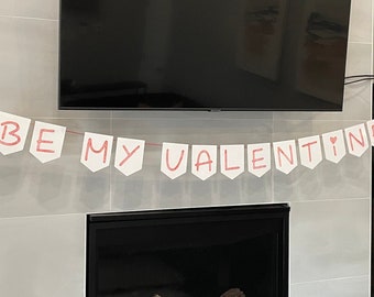 Valentine's Day Custom Handmade Banner Garland, Personalized Phrase or Saying, Handmade Cardstock Party Decor, Hand Drawn