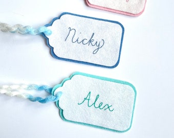 Easter Basket Tag Custom Embroidered, Gift Tag, Personalized Name, Wool Felt, Handmade Pastel Spring Decor