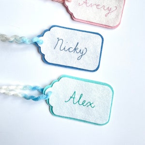 Easter Basket Tag Custom Embroidered, Gift Tag, Personalized Name, Wool Felt, Handmade Pastel Spring Decor