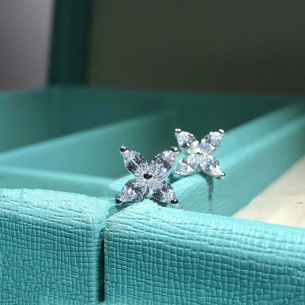 18K White Gold Plated Sterling Silver Victoria Earrings zirconia
