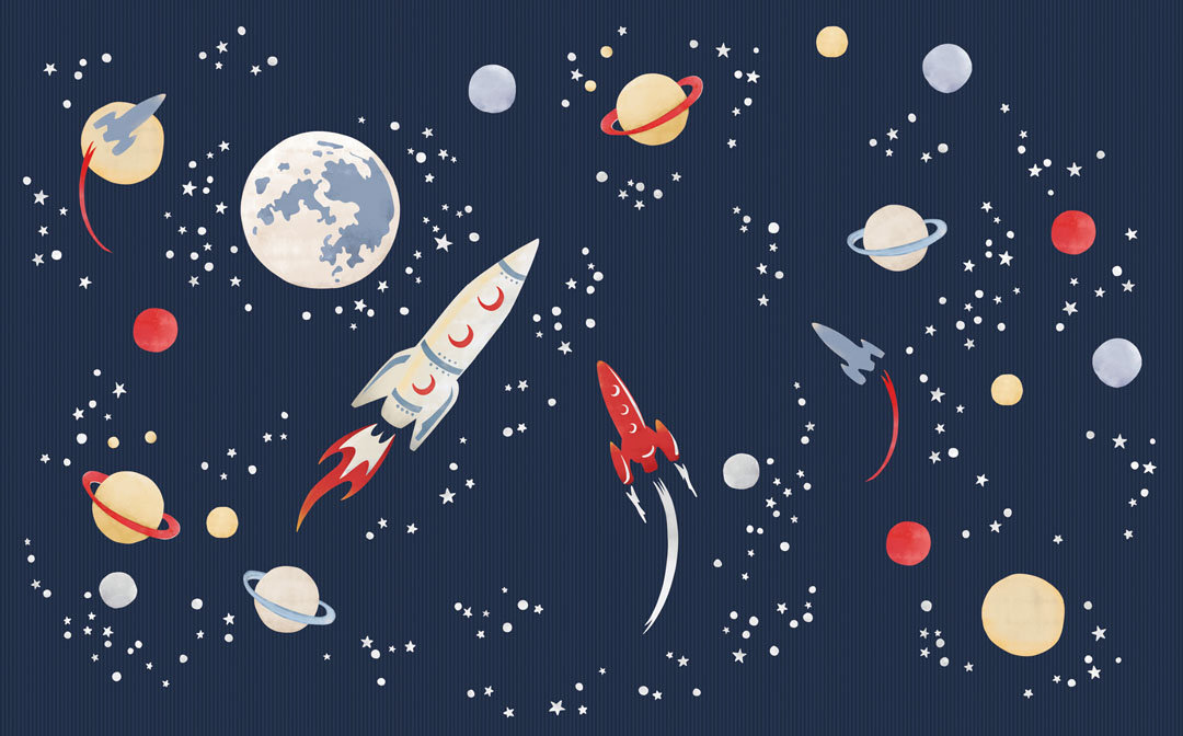 Space Wallpaper Kids Room. Peel & Stick and Traditional, Removable