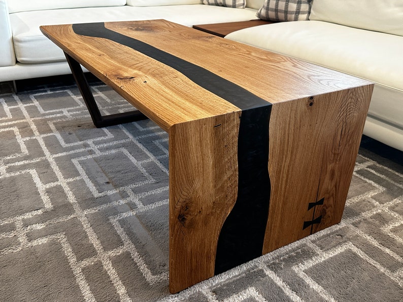 Waterfall White Oak River Table With the Walnut Leg solid Etsy