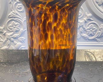 Vintage Style Blown Tortoise Shell Hurricane Vase | Large Centerpiece Vase