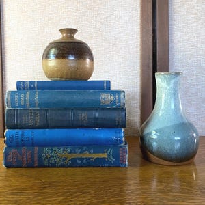 Two Vintage Signed Studio Pottery Vases in Warm Brown and Blue Earthtones