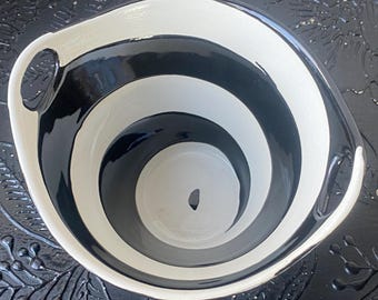 Black and White Swirl Ceramic Pot/ Bowl with Handles - Eclectic Home Decor