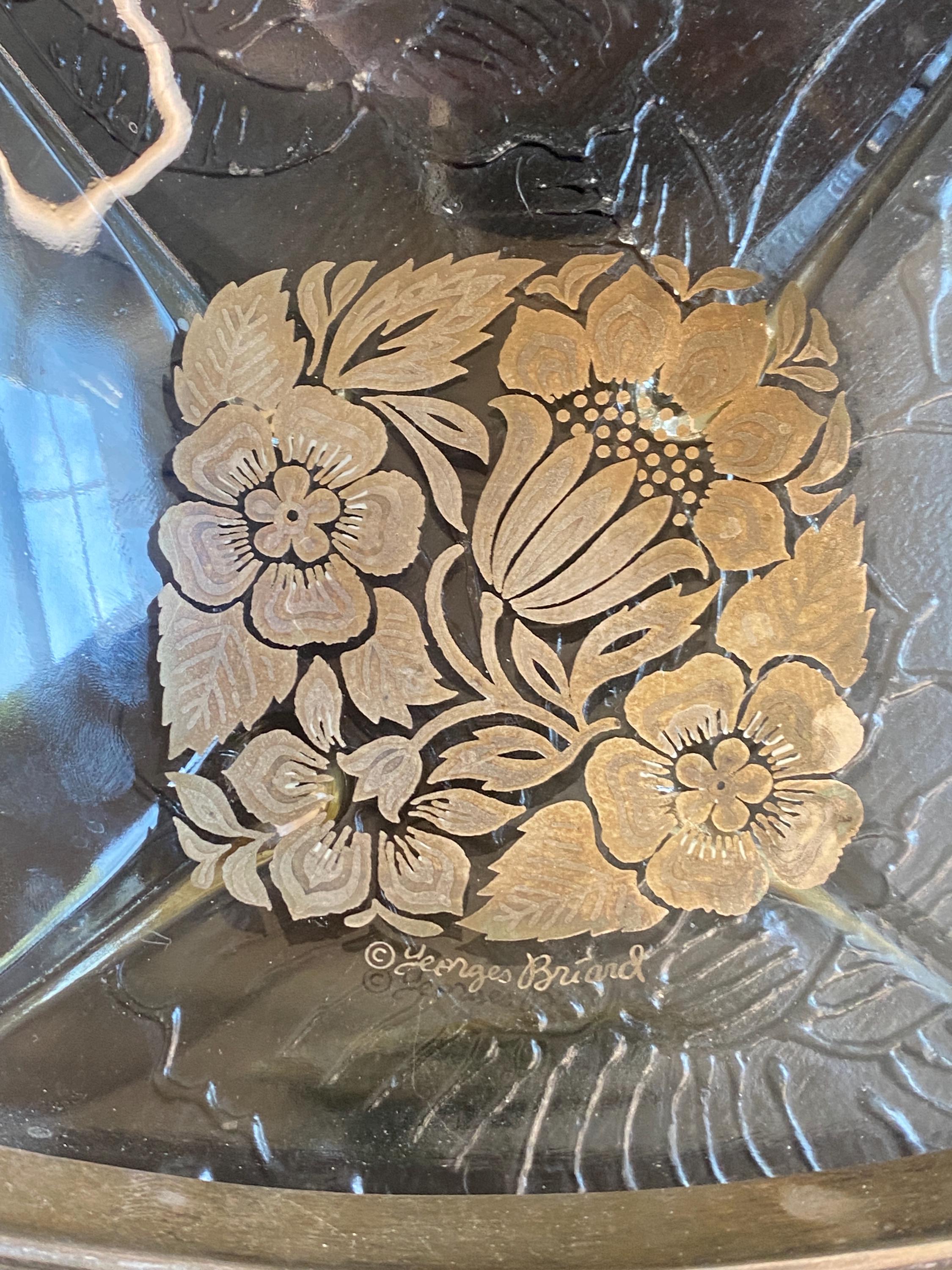 銀箔を施した花柄模様のヴィンテージガラス皿 - Etsy 日本