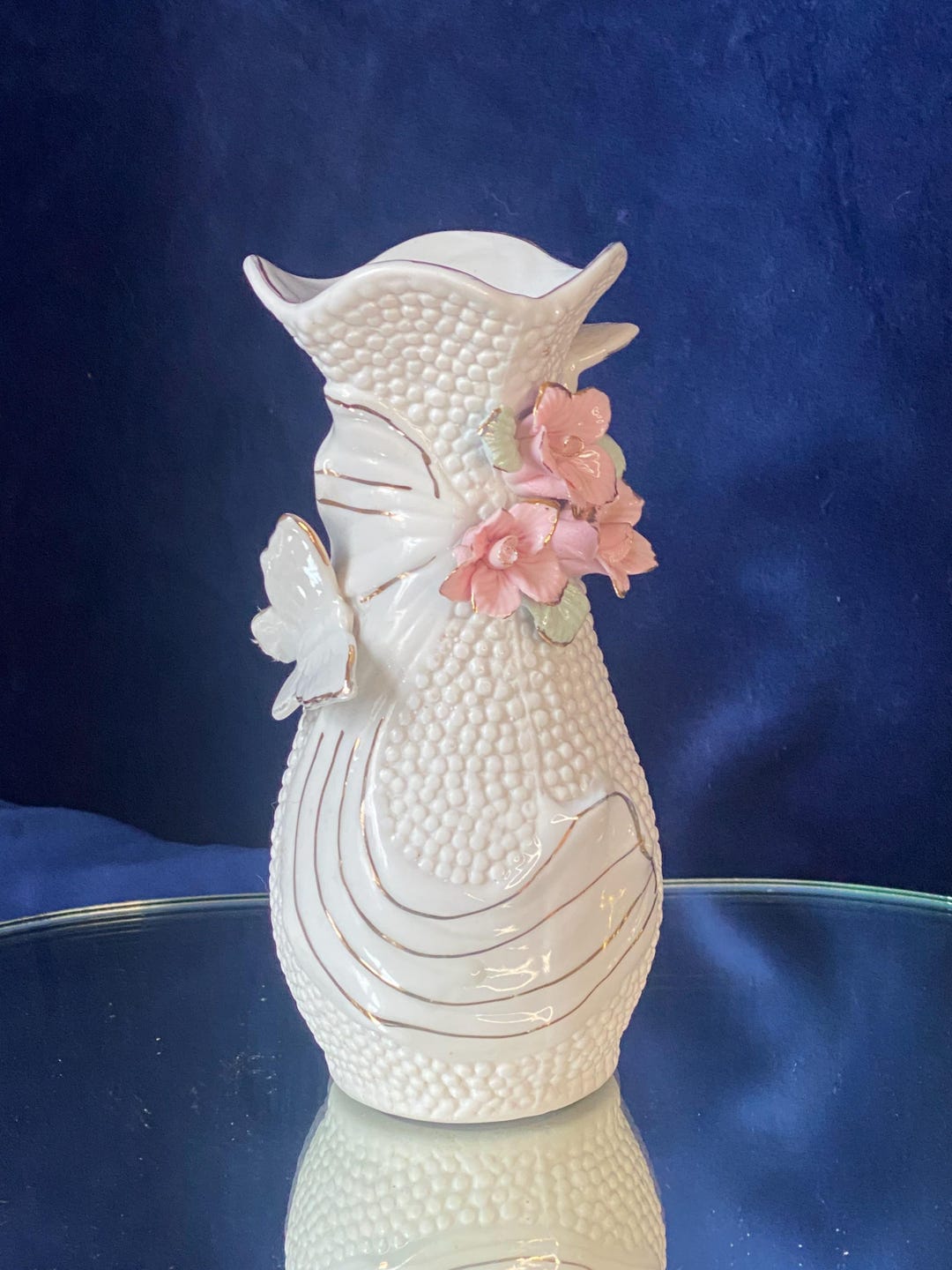Vintage White Porcelain Vase With Pink Roses and Butterflies - Etsy