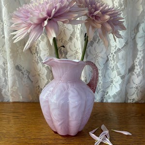 Vintage Fenton Art Glass Pitcher: Dusty Rose Fern Overlay, 5.5&quot;