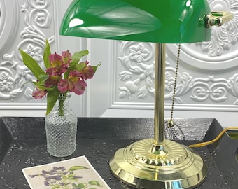 Vintage Emerald Green Glass Bankers Desk Lamp | Vintage Office Decor