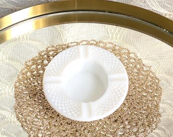 Posacenere vintage in vetro opalino Westmoreland English Hobnail, portagioie/portaanelli.