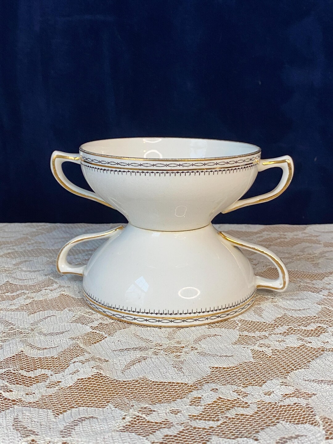 Two Vintage Porcelain Double Handle Soup Cups - Etsy