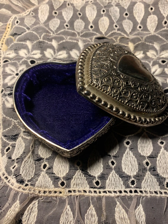Vintage Silver Plate Heart Shaped Trinket Box