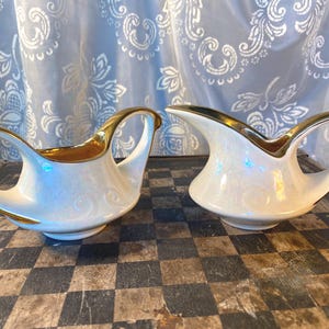 Vintage Pearlescent Cream and Gold Creamer and Sugar Bowl Set