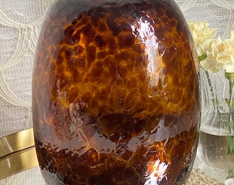 Large Vintage Handblown Tortoiseshell Pattern Art Glass Vase