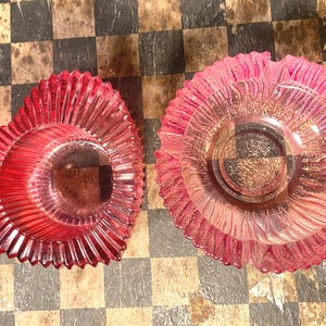 Vintage Pink Art Glass Candleholders or Trinket Dishes