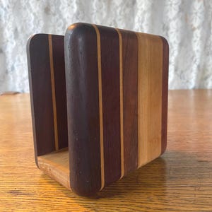 Vintage Handcrafted Multitone Hardwood Letter/ Mail Organizer or Napkin Holder, Midcentury Home Decor