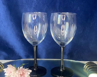 Vintage Cristal D'Arques Domino Black Stem Wine Glasses