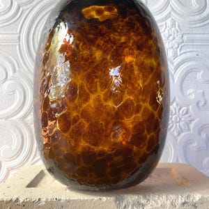 Large Vintage Handblown Tortoiseshell Pattern Art Glass Vase
