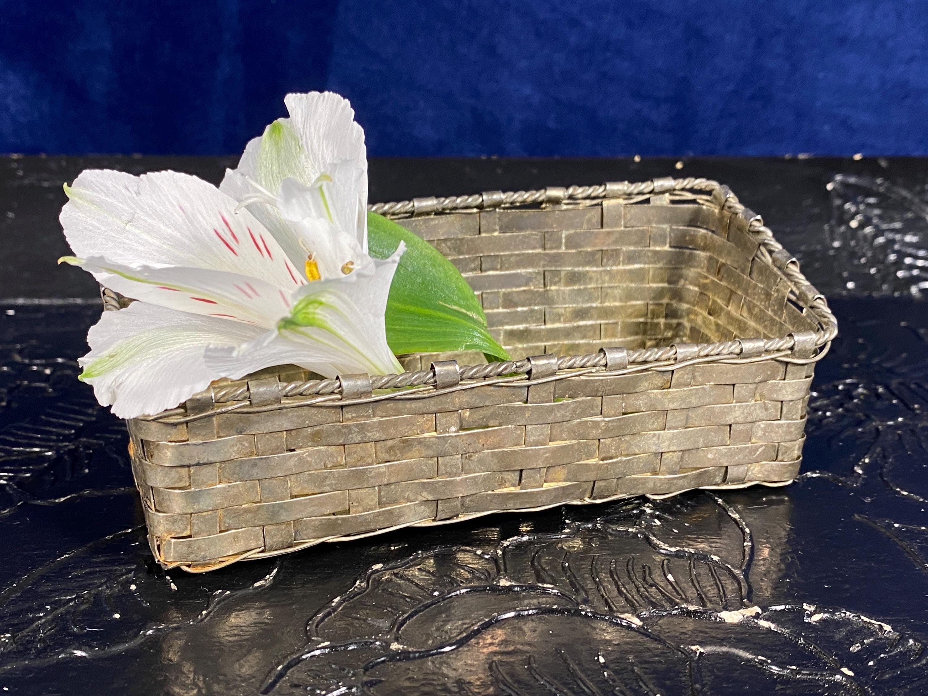Vintage Silver Plate Woven Metal Basket Organizer MCM Home and Office Decor
