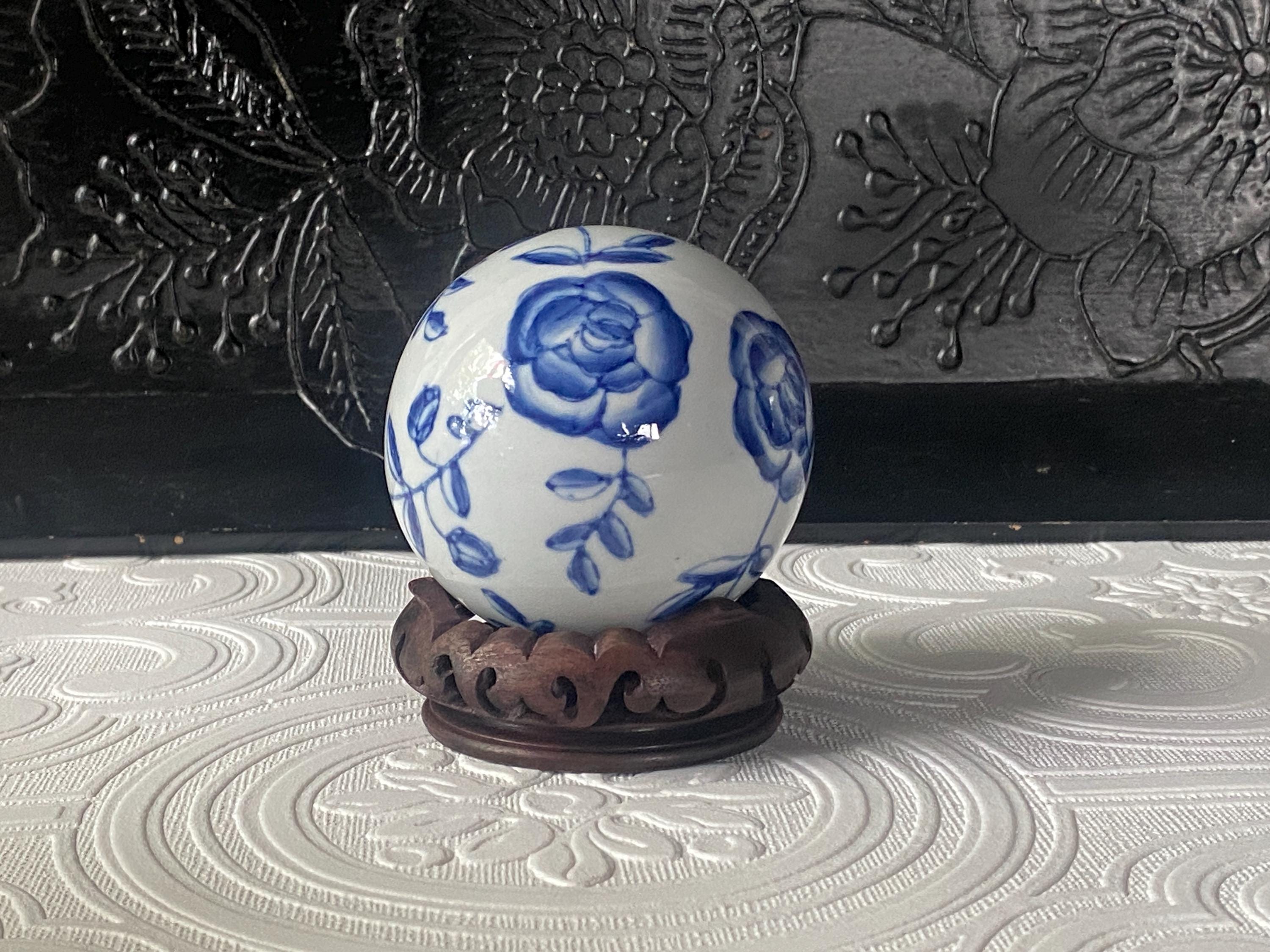 Vintage Chinoiserie Carpet Ball: Floral Butterflies, Wood Stand - Etsy
