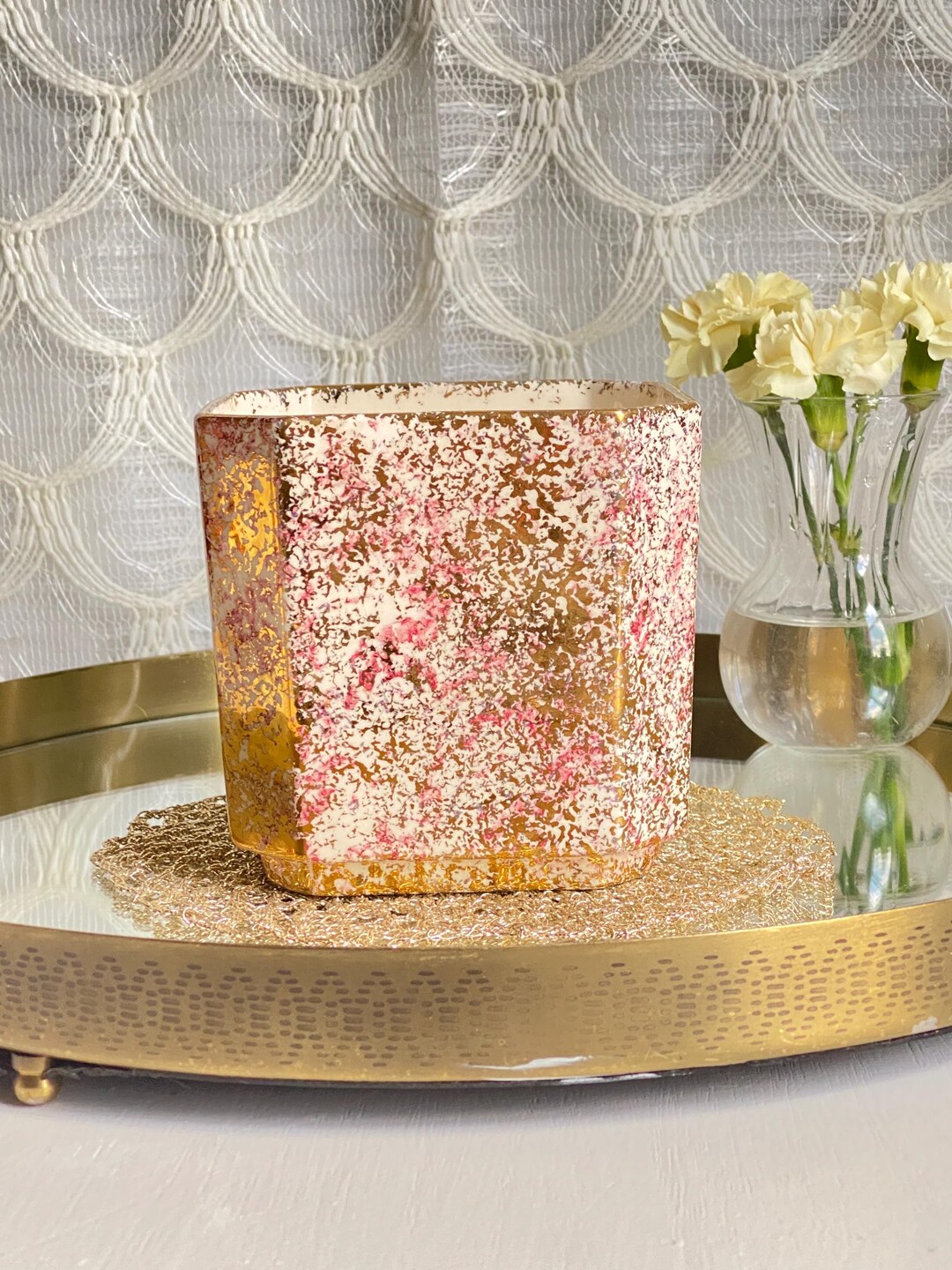 Vintage MCM Pink & Gold Ceramic Planter Vase: Mid-century Decor - Etsy