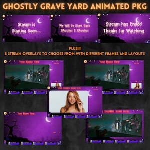 Ghostly Graveyard Animated Overlay Set Streamer Package custom personalized live stream layout