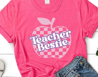 Teacher Bestie Matching Shirts, Teacher Shirt, team shirts, gift for teacher, christmas gift, teacher appreciation, Pink Teacher Shirt