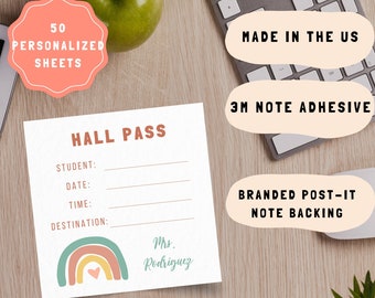 Personalized teacher hall pass, note pads, custom stationary, classroom notes, gift for teacher, personalized giftPost-it® Note Pads