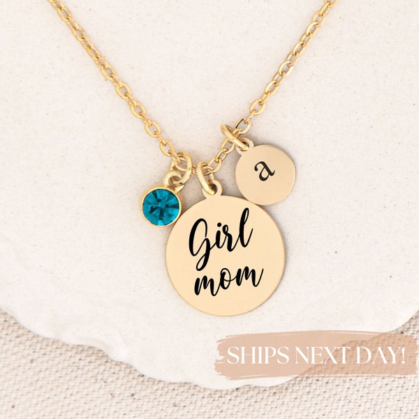 Girl Mom Necklace, Girl Mom Gift, Birth Month Necklace, Mama Necklace, initial pendant necklace, Custom Engraved Necklace, Mother's Day