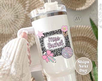 Personalized Teacher Tumbler 40oz Composition Notebook Trendy Teacher Appreciation Gift Custom Name Tumbler Teacher Gifts Back to School