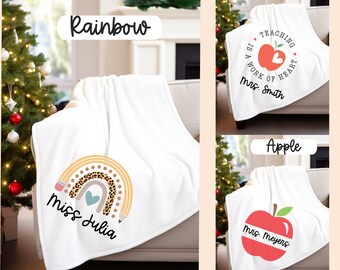 Personalized Teacher Gift, Teacher Appreciation,  Apple Teacher Plush Blanket, Custom Name Blanket, Education Graduate Gift for her