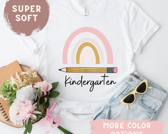 Team Shirt Kindergarten Teacher Rainbow Pencil tshirt gift teacher Back to School Matching Team Shirts Kinder tee Bella Canvas Super Soft
