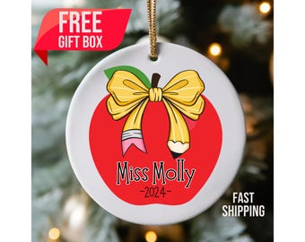 Custom Teacher Ornament Gift Coquette Christmas Gift for Teacher Appreciation Thank you Teacher from Student End of Year Teacher Keepsake