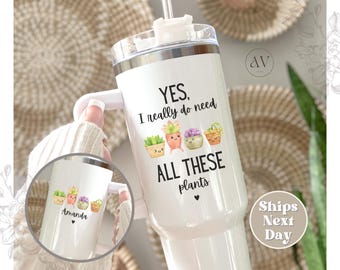 Personalized Succulent Lover Tumbler 40oz Custom Plant Lover Tumblr Never Enough Plants Teacher Appreciation Gift Thank you Gift Watercolor