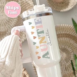 Personalized Auntie Tumbler Custom New Auntie 40oz Tumbler Gift for Aunt 2025 Tumbler with Handle Boho Gift for Her Sister Gift Best Friend