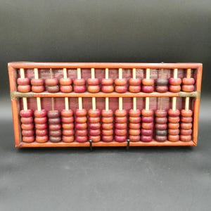 Chinese Wood Abacus- 13 rows, 91 wood beads, brass detail