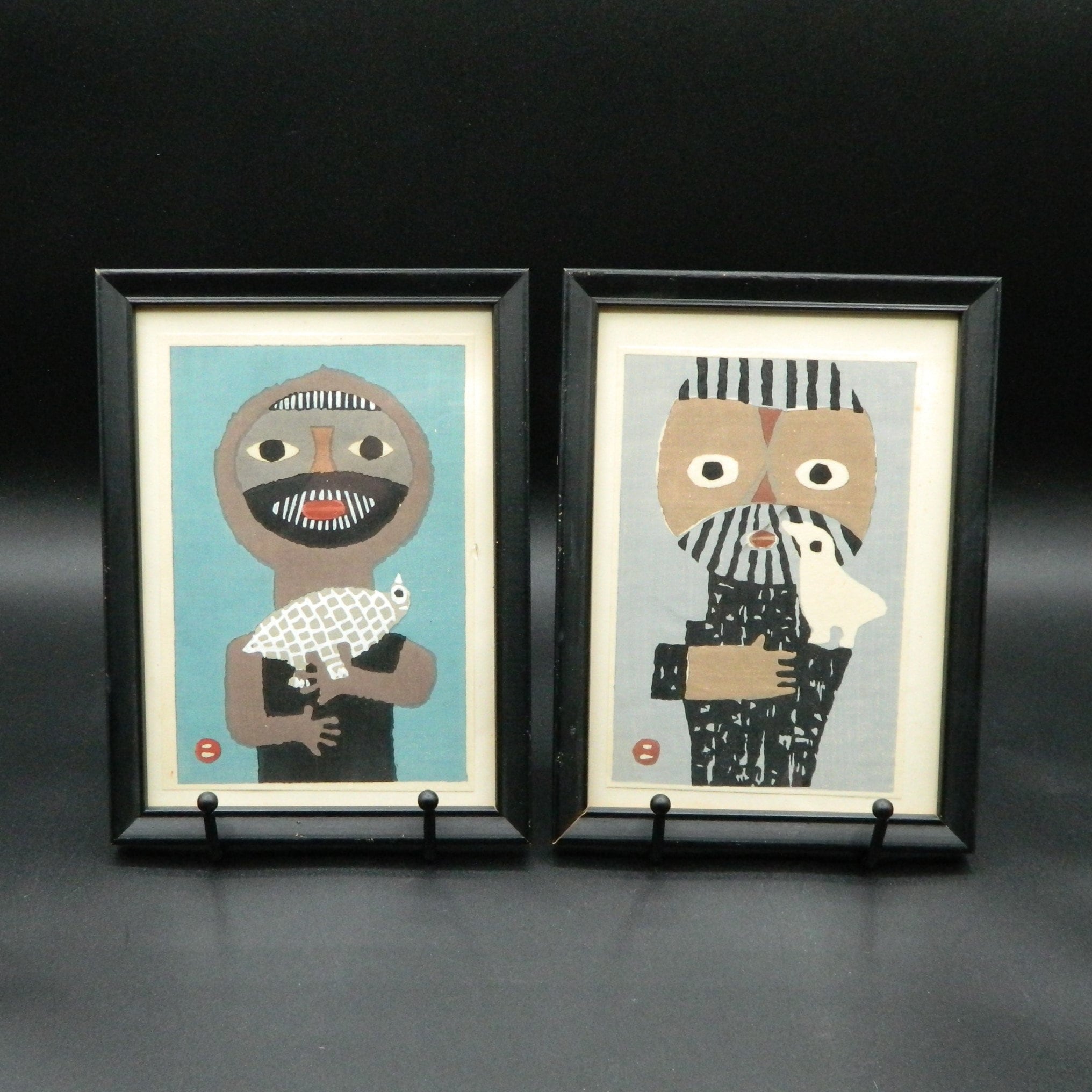 Azechi Umetaro Mountain Men With Birds Woodblock Prints, Japan Ca