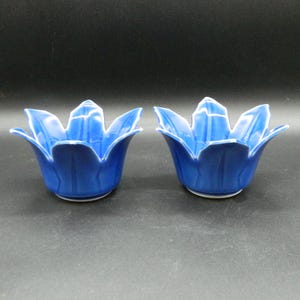 Japanische Keramik Kobalt Blau Lotus Blume Votivkerzenhalter/Kerzenhalter