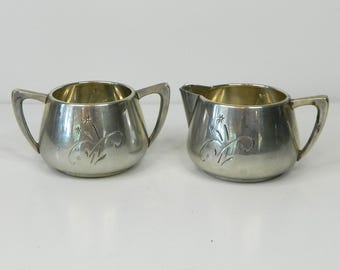 Jarra para crema y azucarero Gorham Sterling Celeste, década de 1950 - Vajilla .925 Holloware 5.6 oz - #1343 #1344