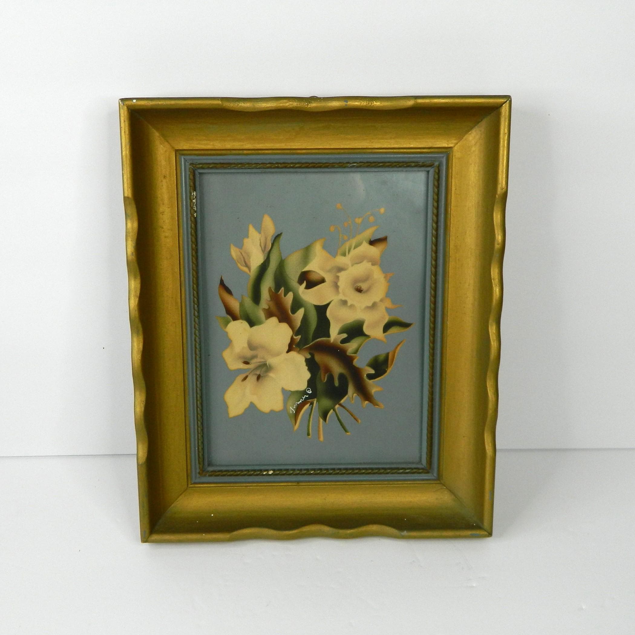 1950s Turnerミッドセンチュリー リトグラフ プリント フラワー Turner Manufacturing Company Vintage Floral Print- Lilies in Blue
