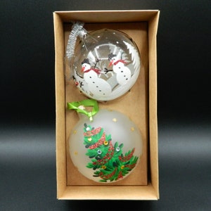 Glass Handcrafted Snowman and Christmas Tree Ornament Set from Poland