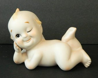 Lefton Vintage Porcelain Bisque Winking Kewpie Doll Figurine