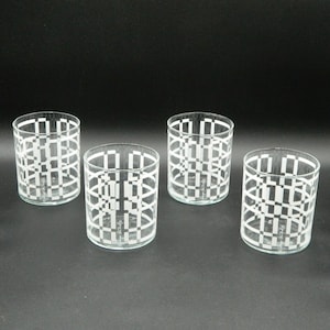 George Briard Double Old-Fashioned Glass Set of 4, White Geometric Pattern