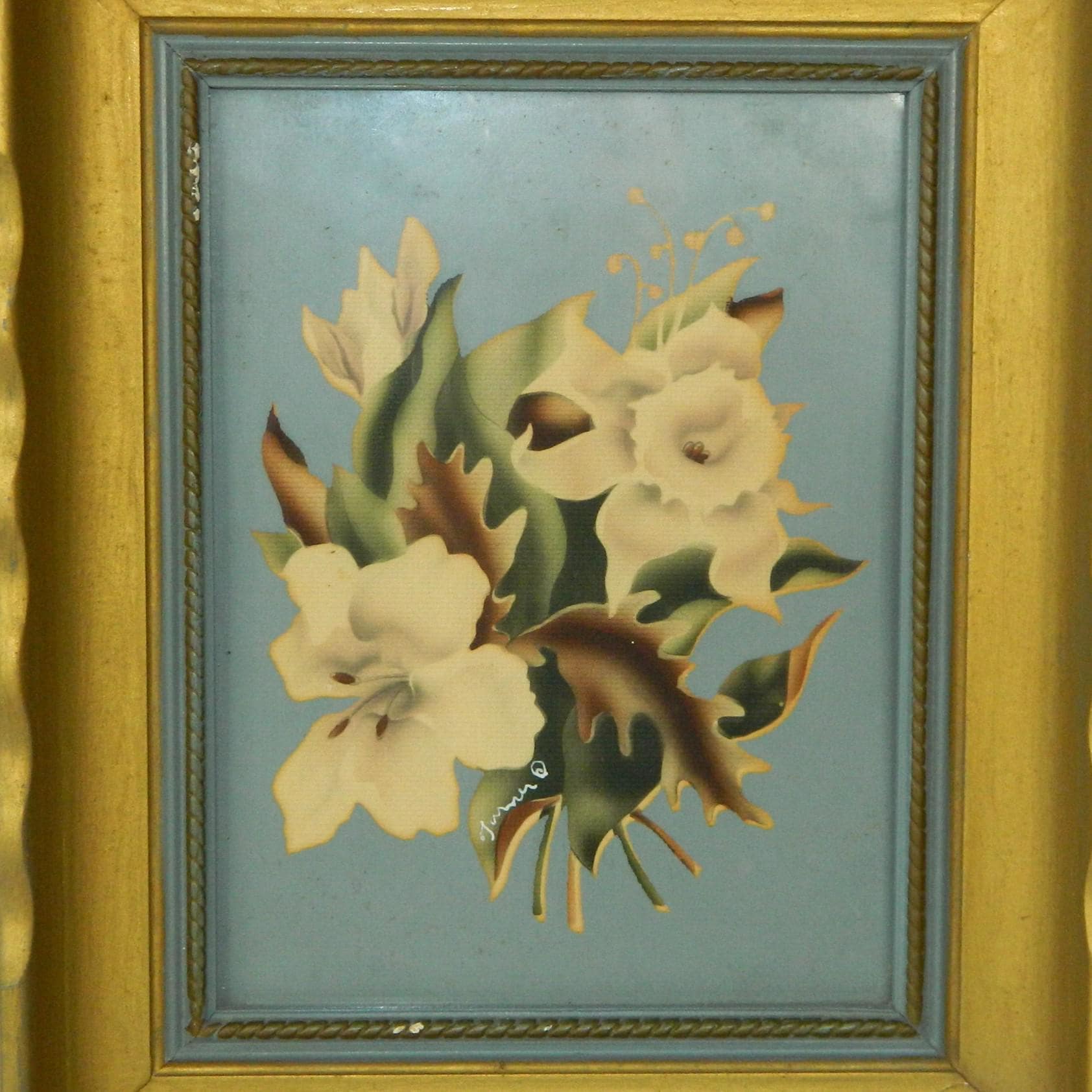1950s Turnerミッドセンチュリー リトグラフ プリント フラワー Turner Manufacturing Company Vintage Floral Print- Lilies in Blue
