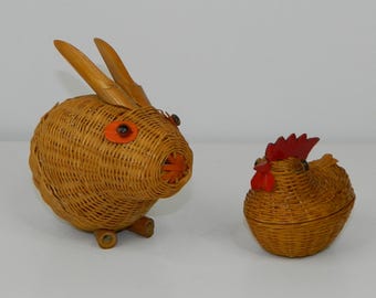 Woven Wicker- Bunny Rabbit Bank- Chicken Basket