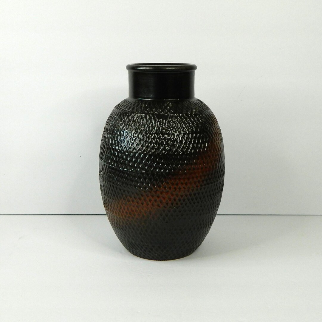 Bitossi Vintage Ceramic Vase Diamond Pattern With Dark Chocolate Brown ...