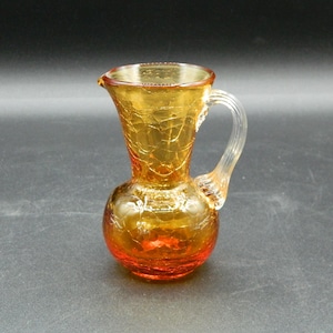 Amber Handblown Crackle Glass Mini Pitcher with applied handle, 4&quot;H